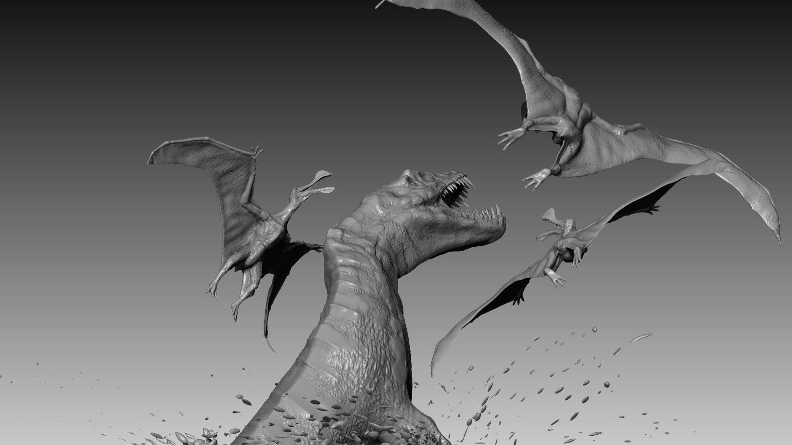 Mosasaurs VS Ornithoheirus High Poly Scene 3D model_11