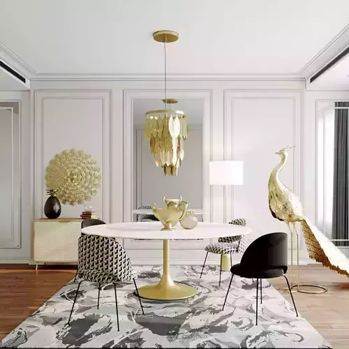 Furniture set modern dining room with gold accents