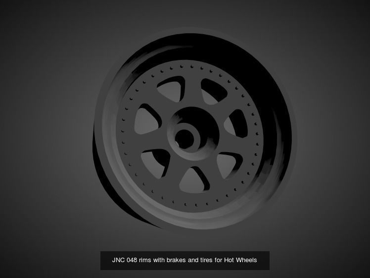 JNC rims with Brakes and tires for Hot Wheels 3D Model Collection_5
