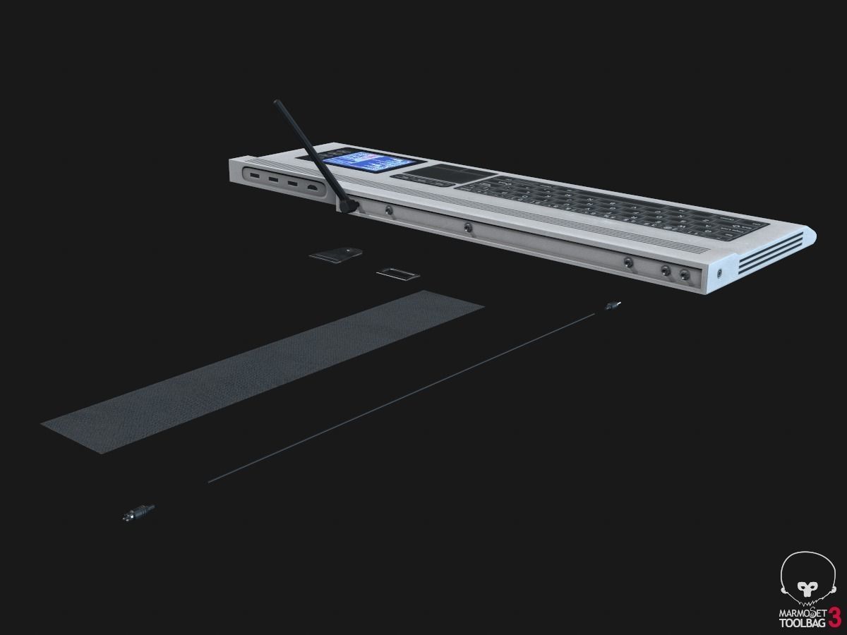 Cyberdeck electronic keyboard with stylus Low-poly 3D model_5