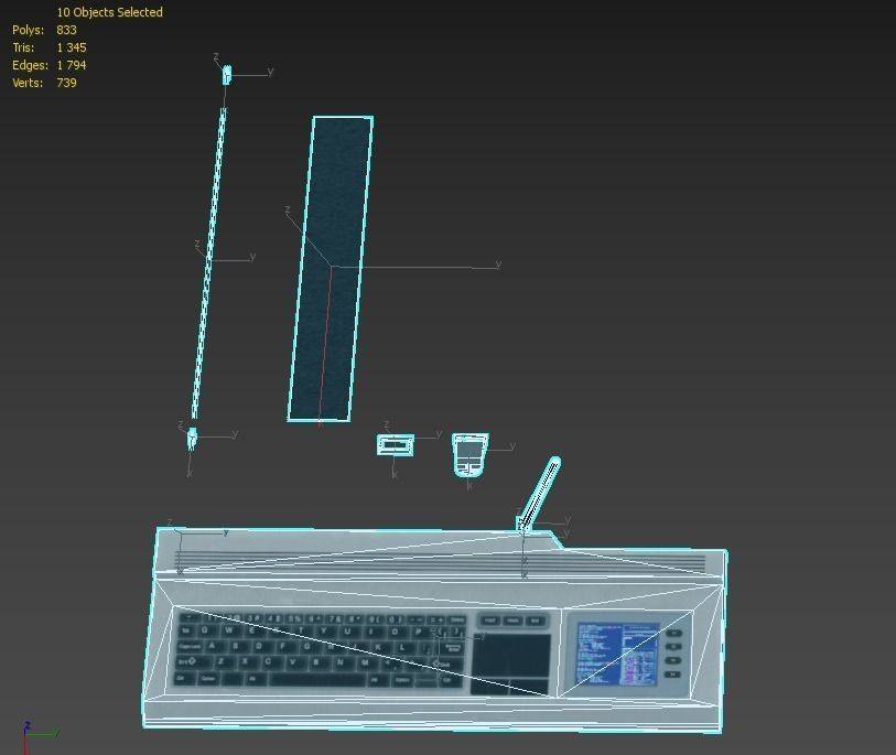Cyberdeck electronic keyboard with stylus Low-poly 3D model_9