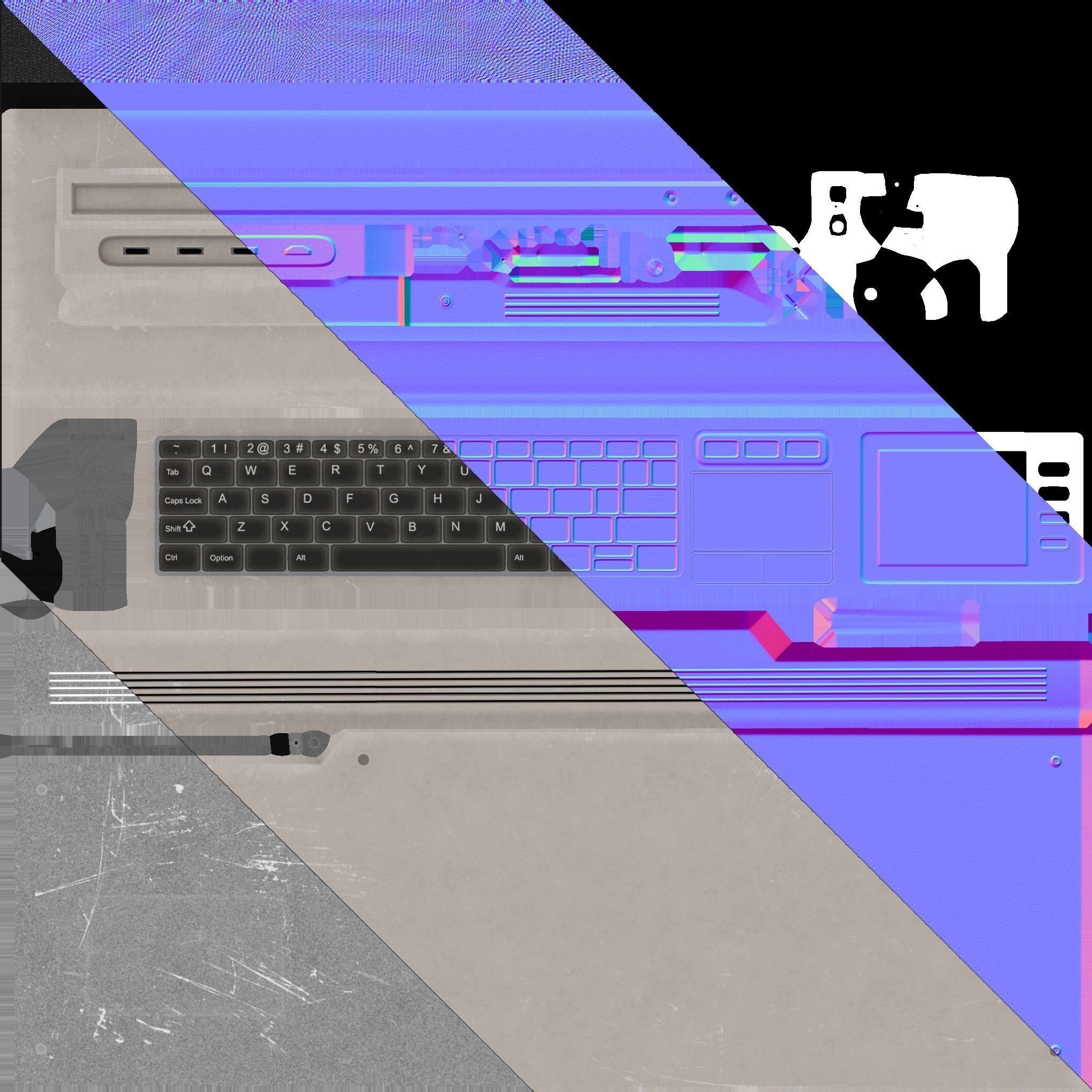 Cyberdeck electronic keyboard with stylus Low-poly 3D model_10