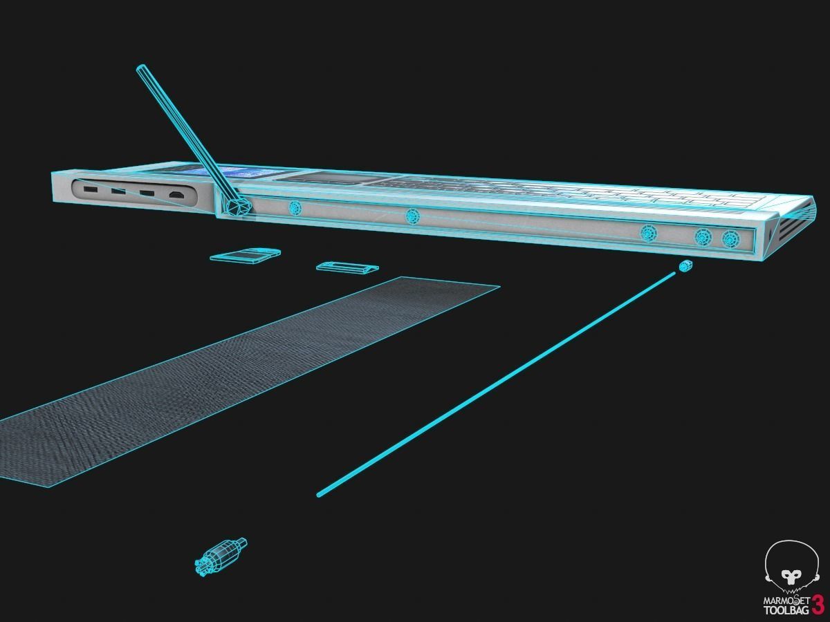 Cyberdeck electronic keyboard with stylus Low-poly 3D model_8