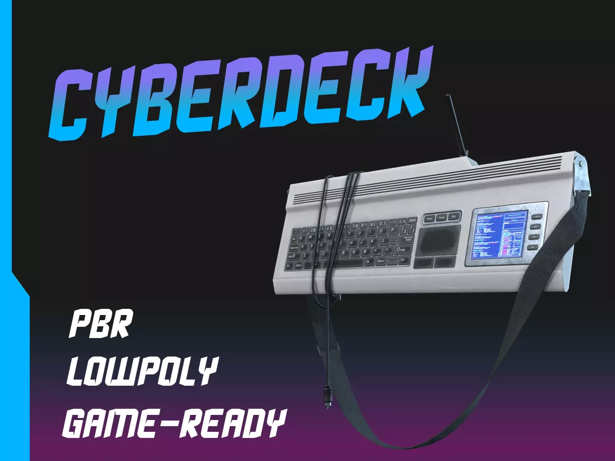 Cyberdeck electronic keyboard with stylus Low-poly 3D model_0