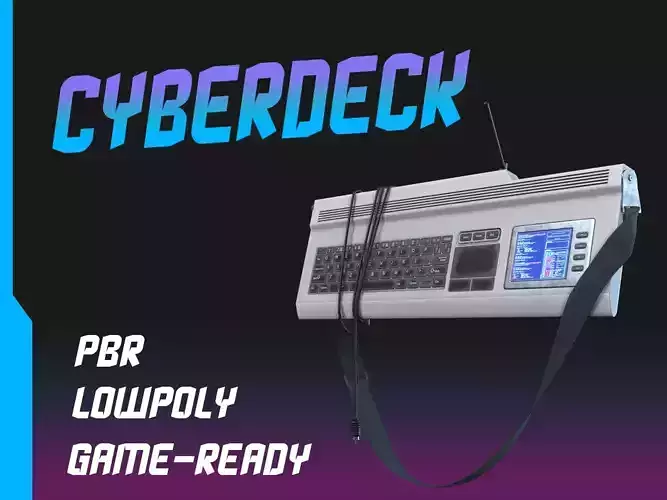 Cyberdeck electronic keyboard with stylus Low-poly 3D model