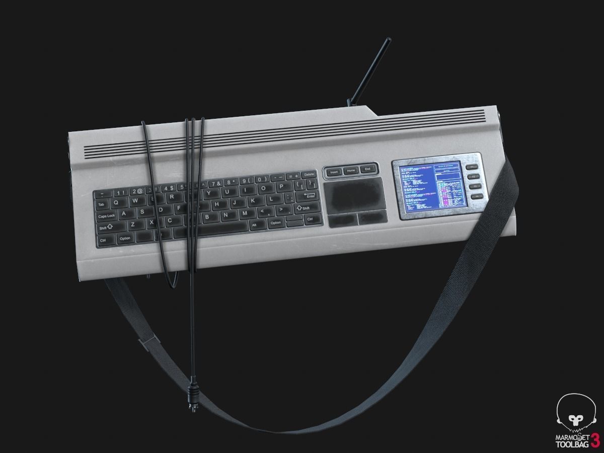 Cyberdeck electronic keyboard with stylus Low-poly 3D model_1
