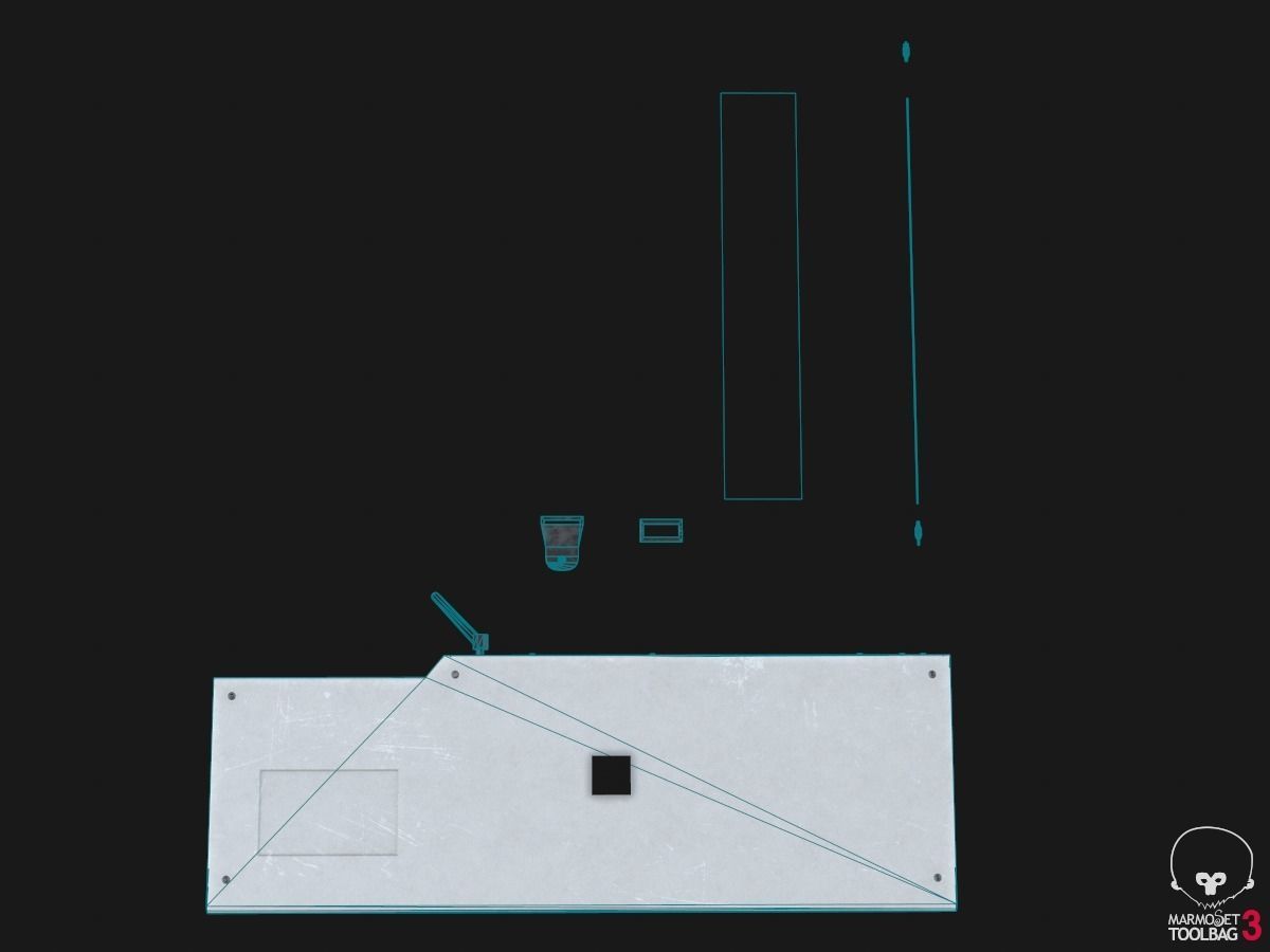 Cyberdeck electronic keyboard with stylus Low-poly 3D model_7