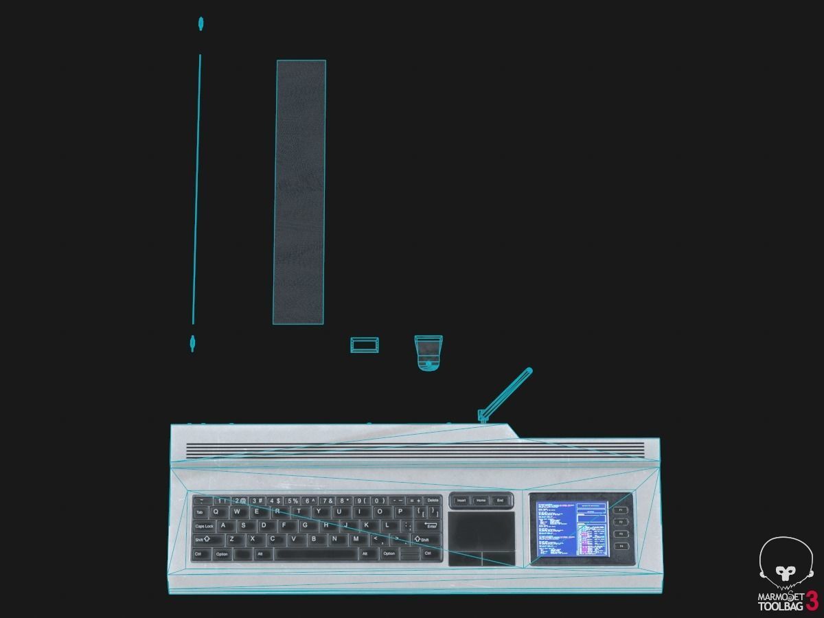 Cyberdeck electronic keyboard with stylus Low-poly 3D model_6