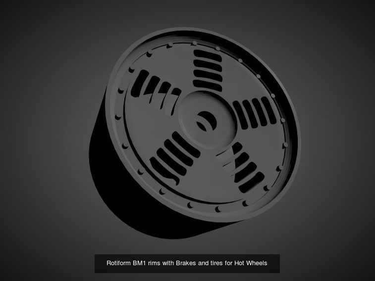 Rotiform rims with Brakes and tires for Hot Wheels 3D Model Collection_8