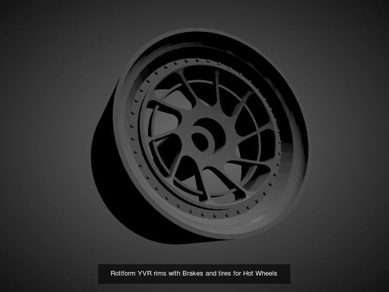 Rotiform rims with Brakes and tires for Hot Wheels 3D Model Collection_1
