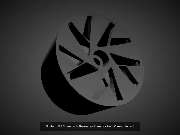 Rotiform rims with Brakes and tires for Hot Wheels 3D Model Collection_14