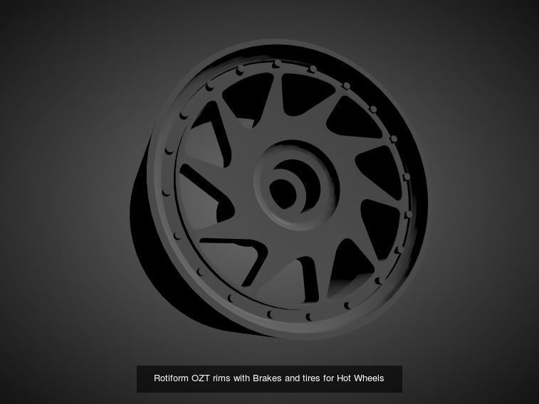 Rotiform rims with Brakes and tires for Hot Wheels 3D Model Collection_4