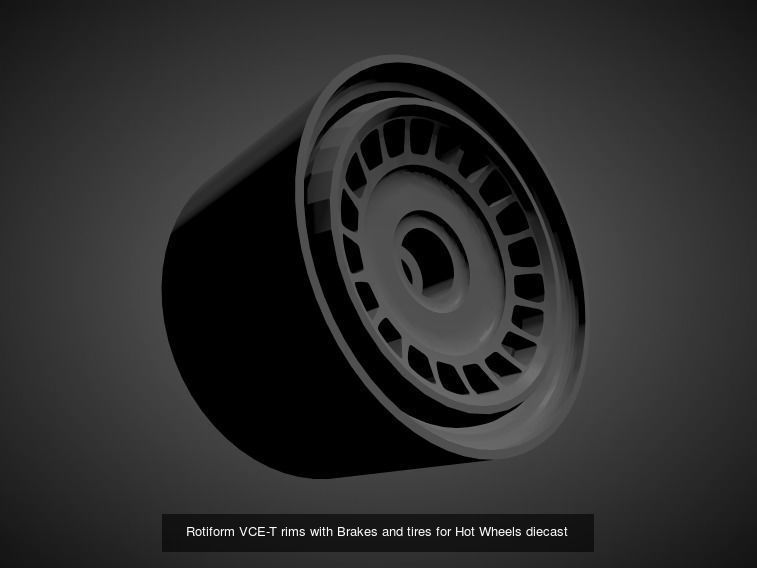 Rotiform rims with Brakes and tires for Hot Wheels 3D Model Collection_7