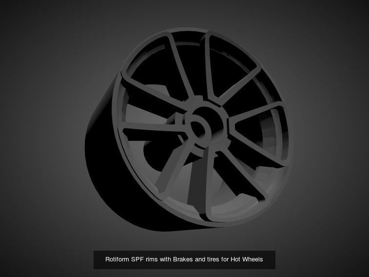 Rotiform rims with Brakes and tires for Hot Wheels 3D Model Collection_12