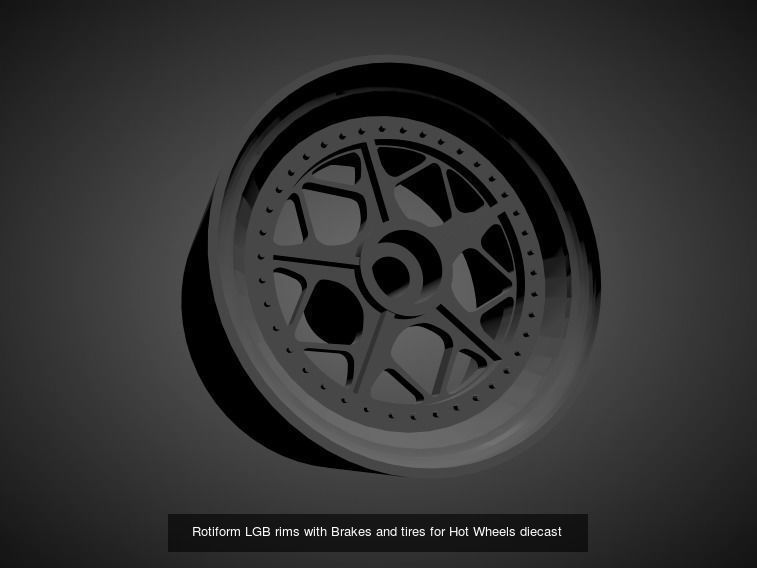 Rotiform rims with Brakes and tires for Hot Wheels 3D Model Collection_17