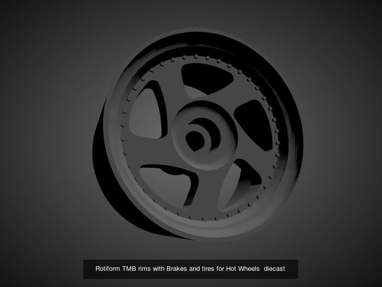 Rotiform rims with Brakes and tires for Hot Wheels 3D Model Collection_11