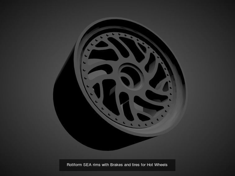 Rotiform rims with Brakes and tires for Hot Wheels 3D Model Collection_13