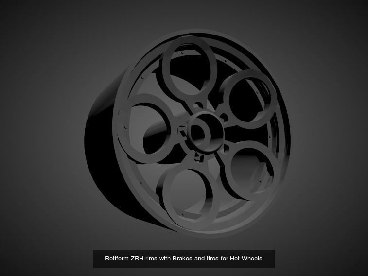 Rotiform rims with Brakes and tires for Hot Wheels 3D Model Collection_3