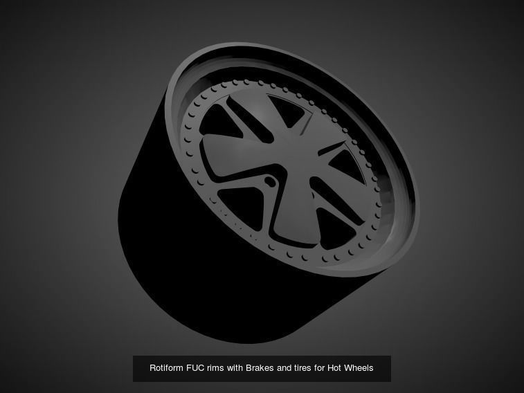 Rotiform rims with Brakes and tires for Hot Wheels 3D Model Collection_22