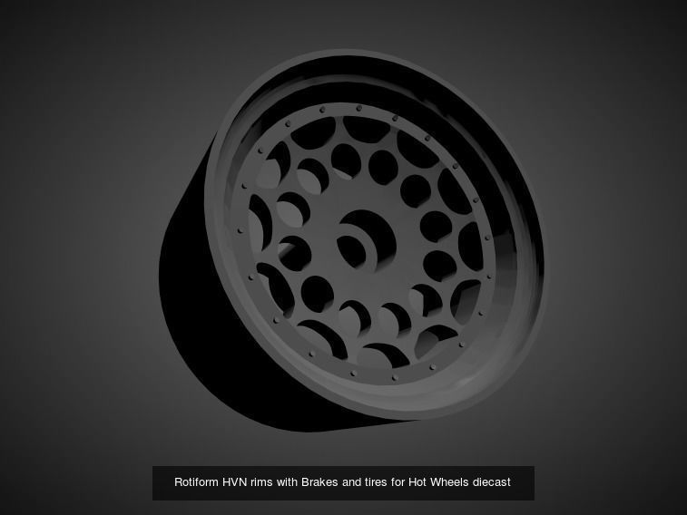 Rotiform rims with Brakes and tires for Hot Wheels 3D Model Collection_19
