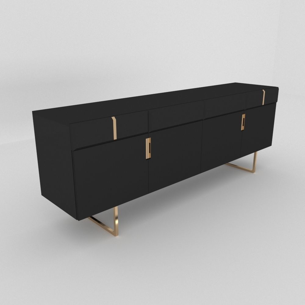 Modern Console- gold and black  Free low-poly 3D model_1