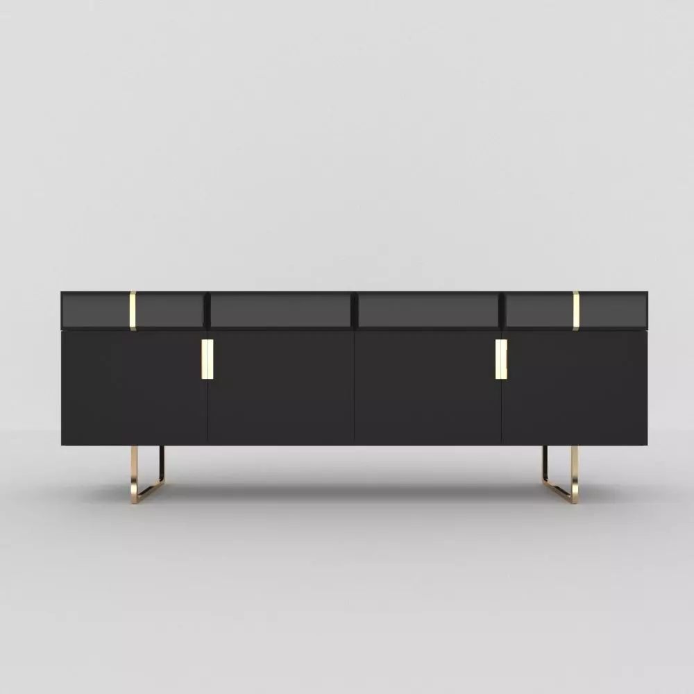 Modern Console- gold and black  Free low-poly 3D model_0