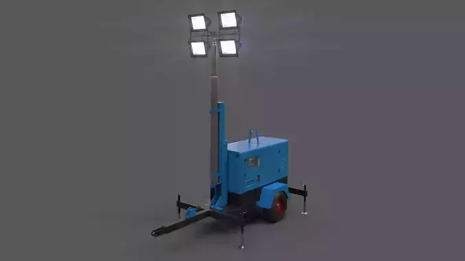 PBR Mobile Light Tower Generator A - Blue Light  Low-poly 3D model