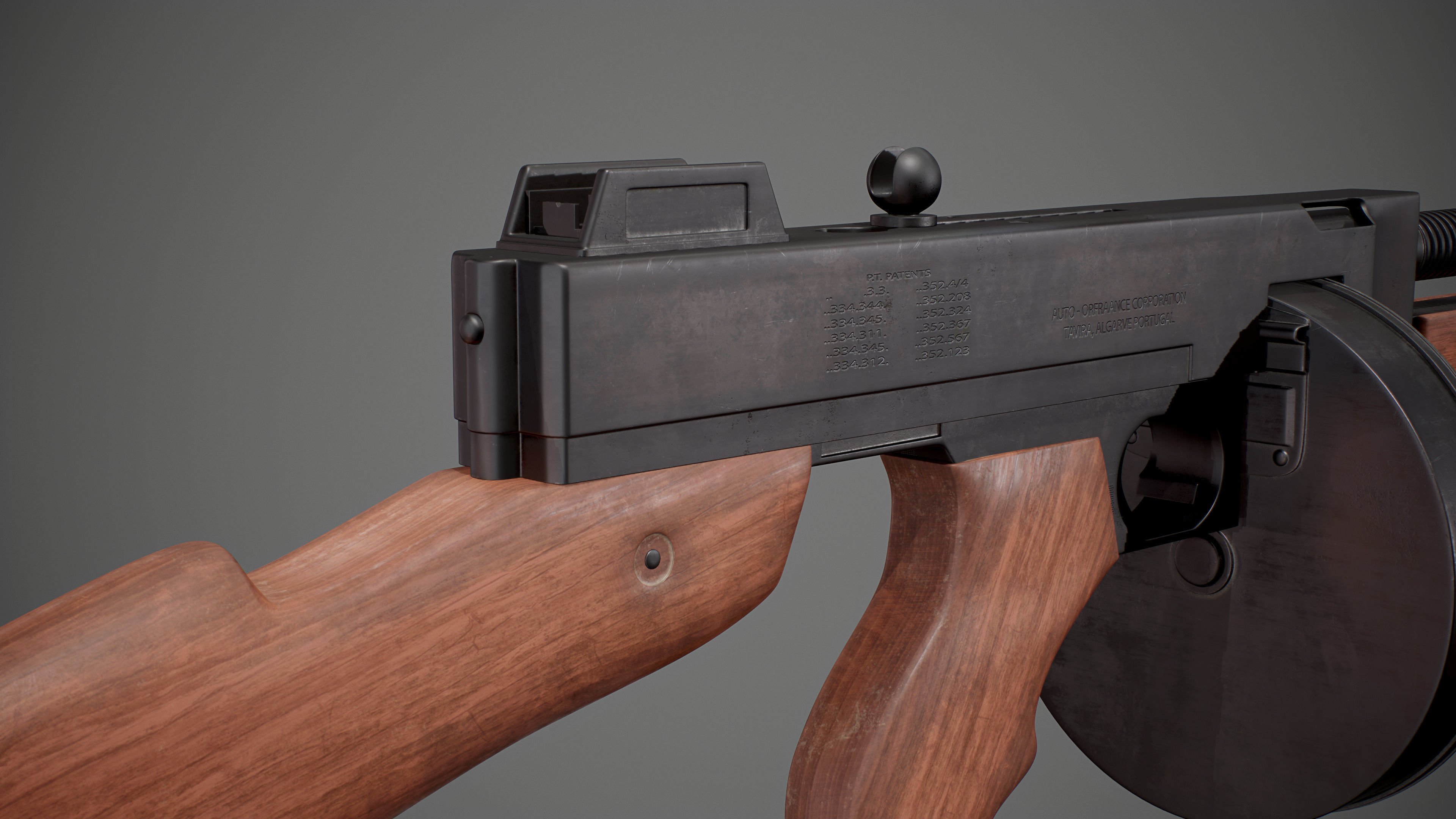 Thompson submachine gun Low-poly 3D model_16