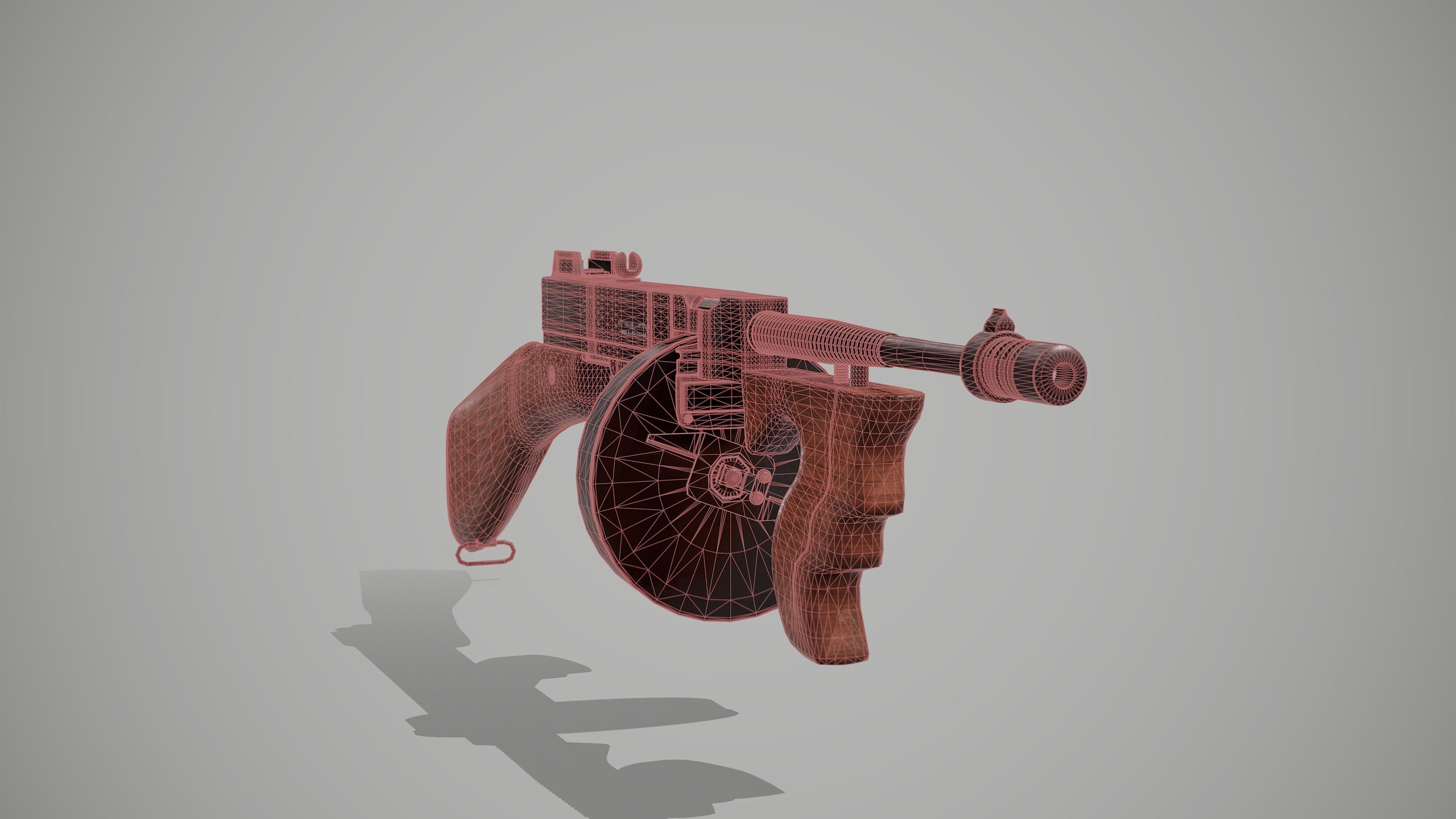 Thompson submachine gun Low-poly 3D model_10