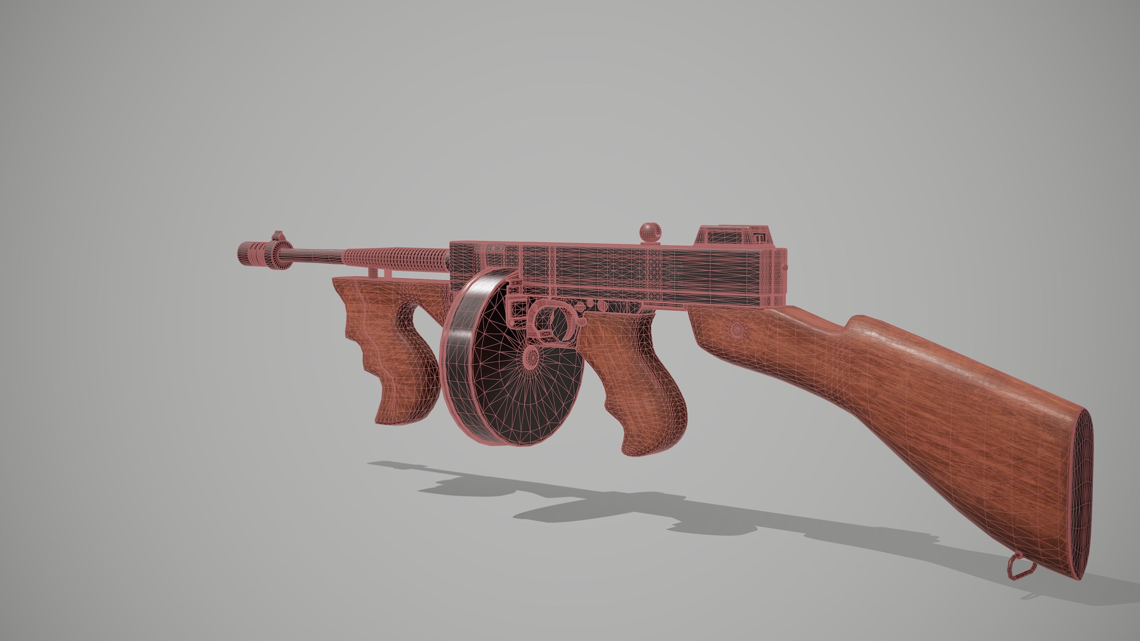 Thompson submachine gun Low-poly 3D model_6