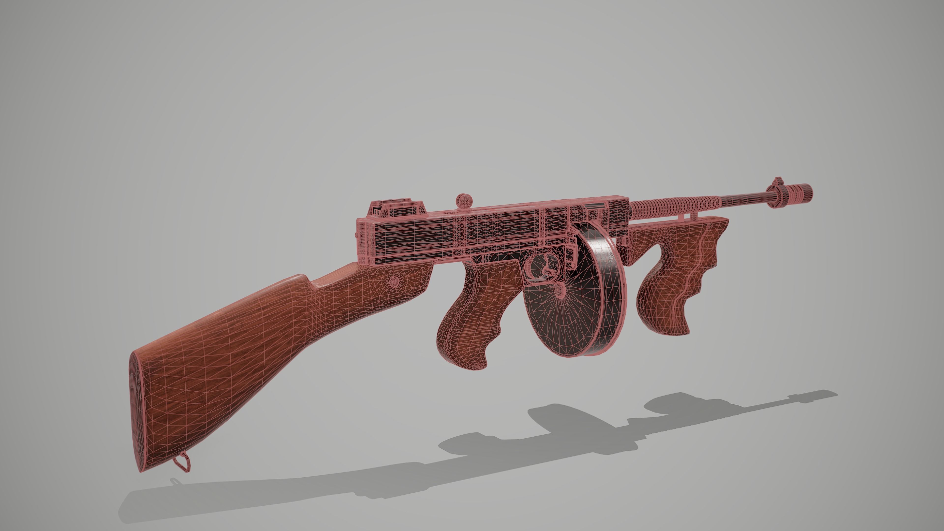 Thompson submachine gun Low-poly 3D model_4