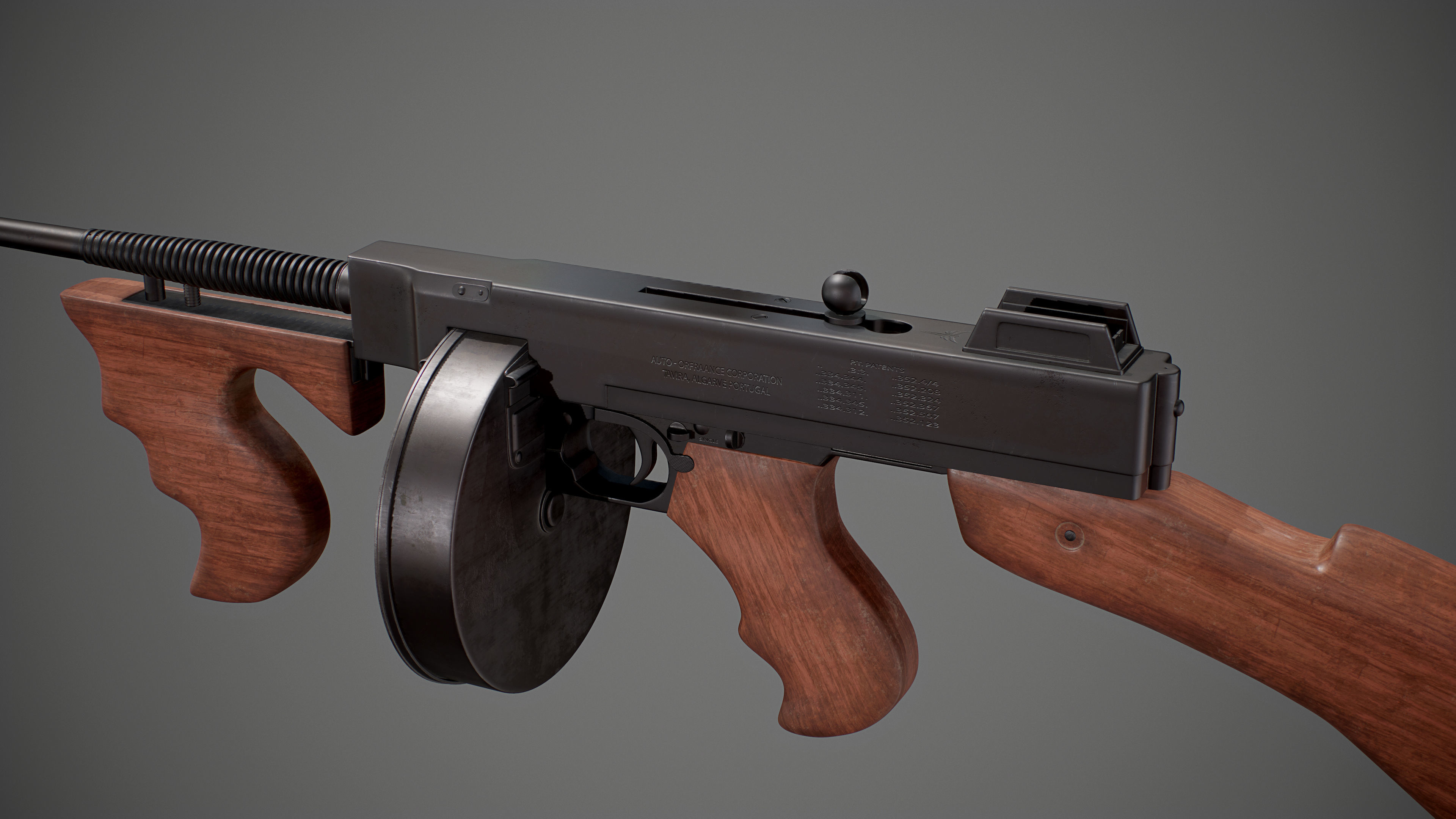 Thompson submachine gun Low-poly 3D model_13