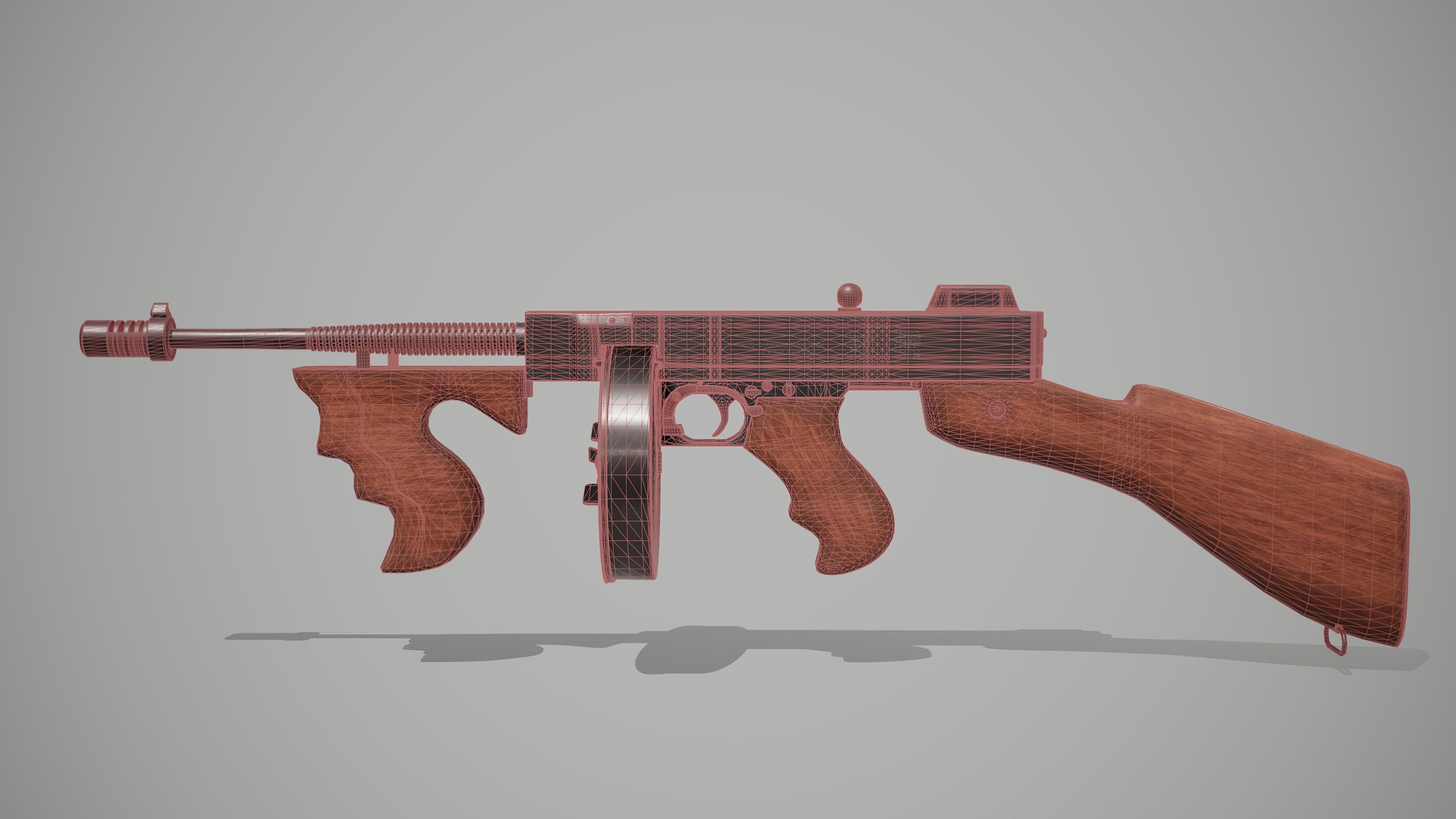 Thompson submachine gun Low-poly 3D model_2