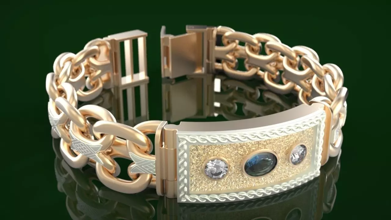 Double Bracelet with stones 3D print model_0