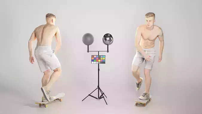 Athletic young man riding a skateboard 169 Low-poly 3D model