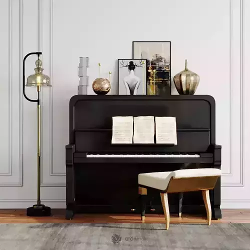 Furniture set piano with gold accents and lamp