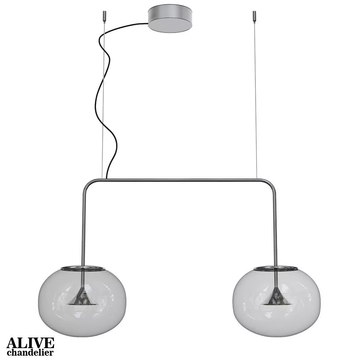 ALIVE pendant light with two glass globes hanging from it 3D model