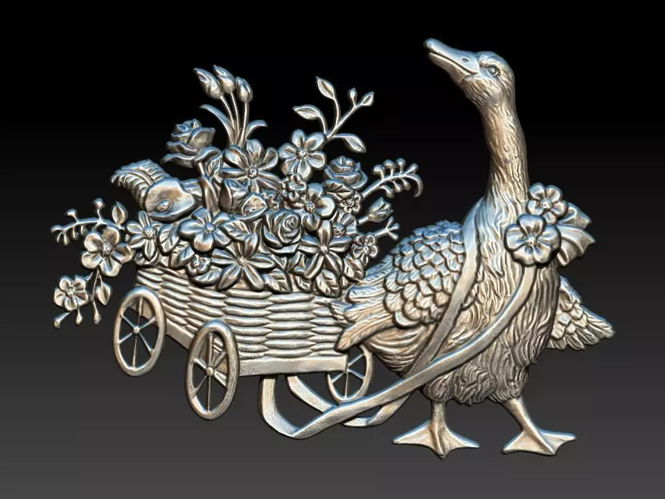 3D duck in cart with flowers Free 3D model