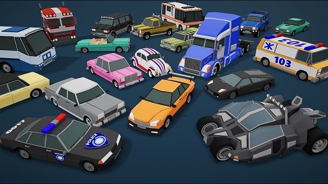 Cartoon Vehicles Pack 3  Low Poly Cars 20 Cars Low-poly 3D model