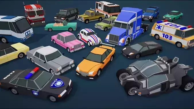 Cartoon Vehicles Pack 3  Low Poly Cars 20 Cars Low-poly 3D model