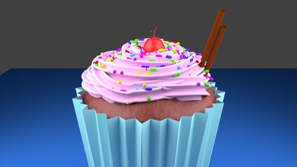 Cupcake with icing and sprinkles 3D model_2