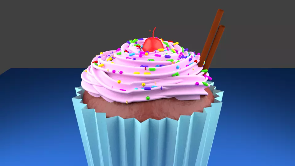 Cupcake with icing and sprinkles 3D model_0
