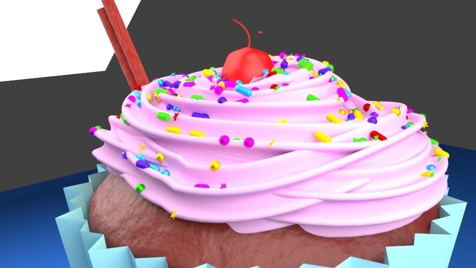 Cupcake with icing and sprinkles 3D model_9