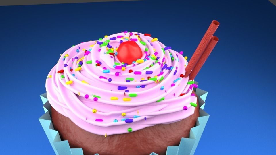Cupcake with icing and sprinkles 3D model_8