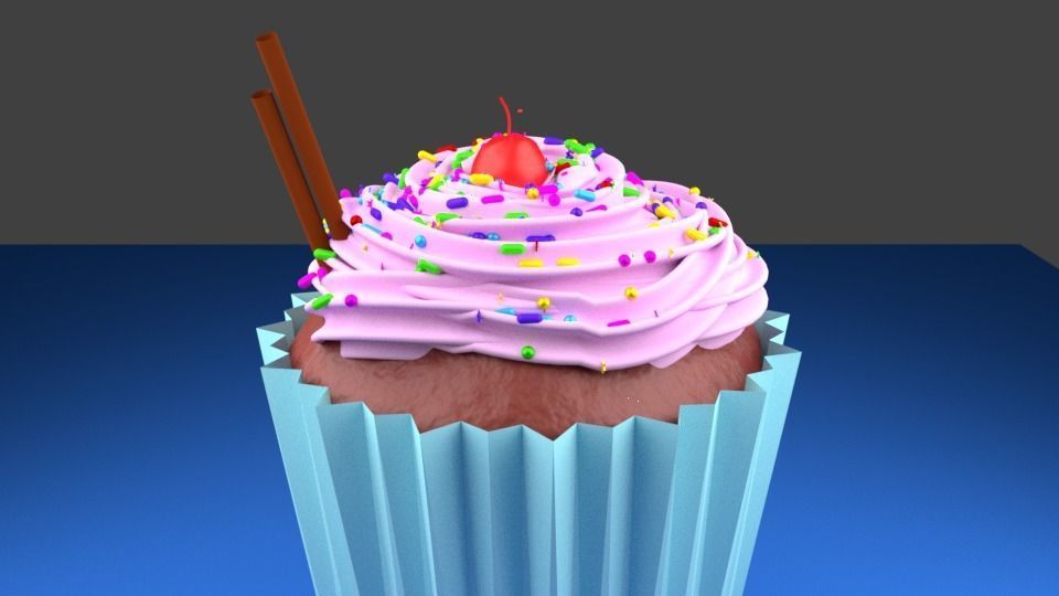 Cupcake with icing and sprinkles 3D model_6
