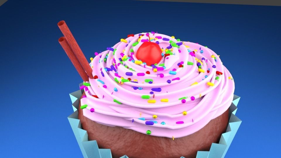 Cupcake with icing and sprinkles 3D model_11