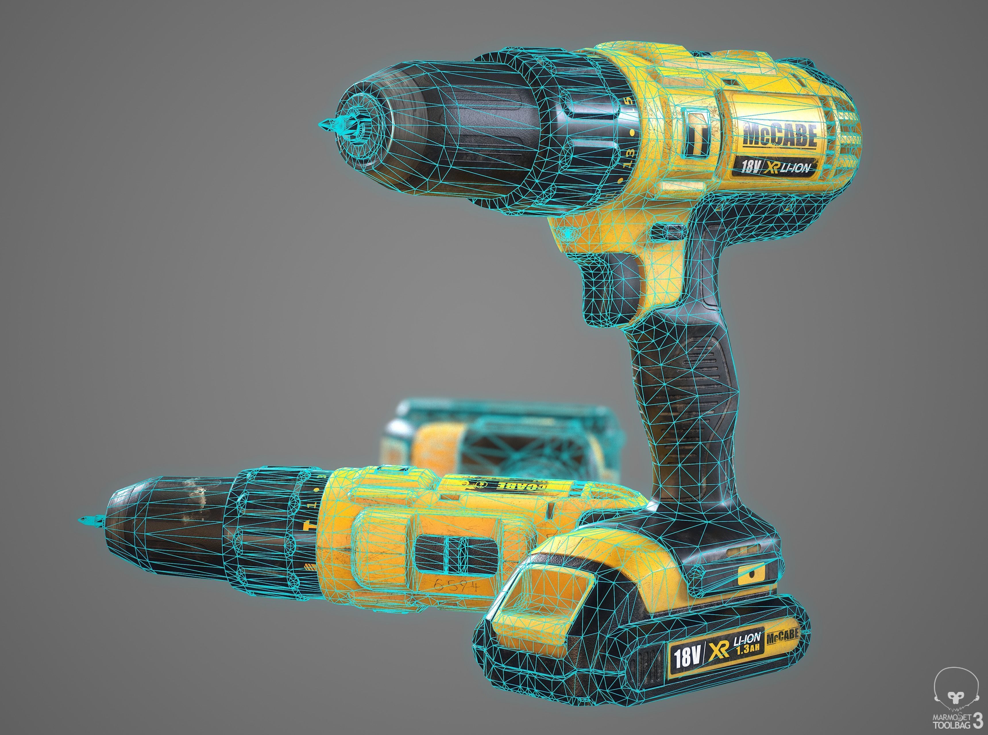 Handheld Cordless Drill Driver Low-poly 3D model_7