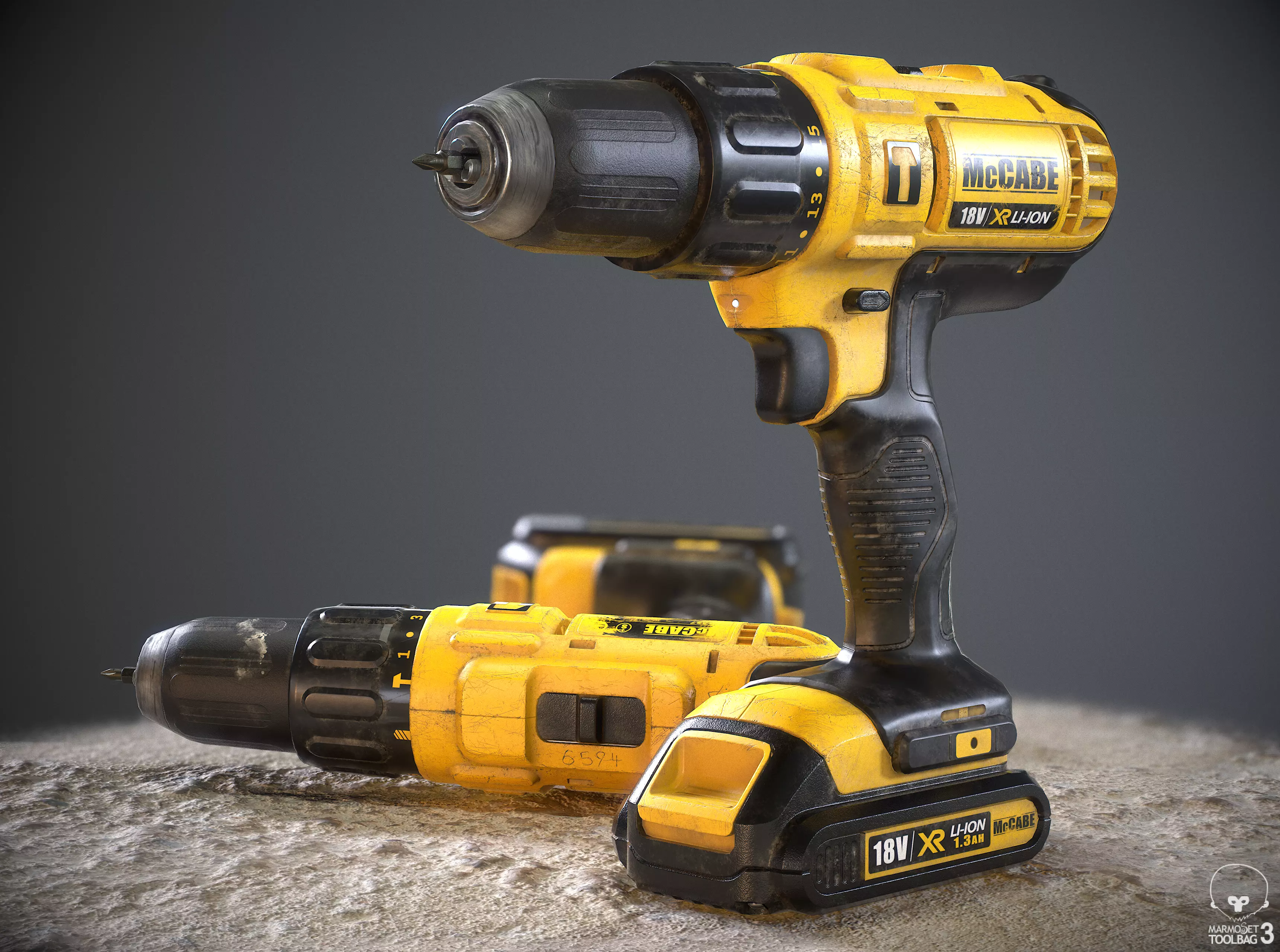 Handheld Cordless Drill Driver Low-poly 3D model_0
