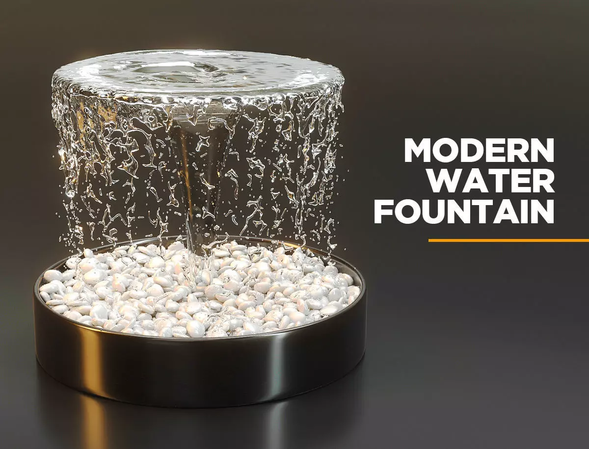 Modern water fountain with simulated stream 3D model_0