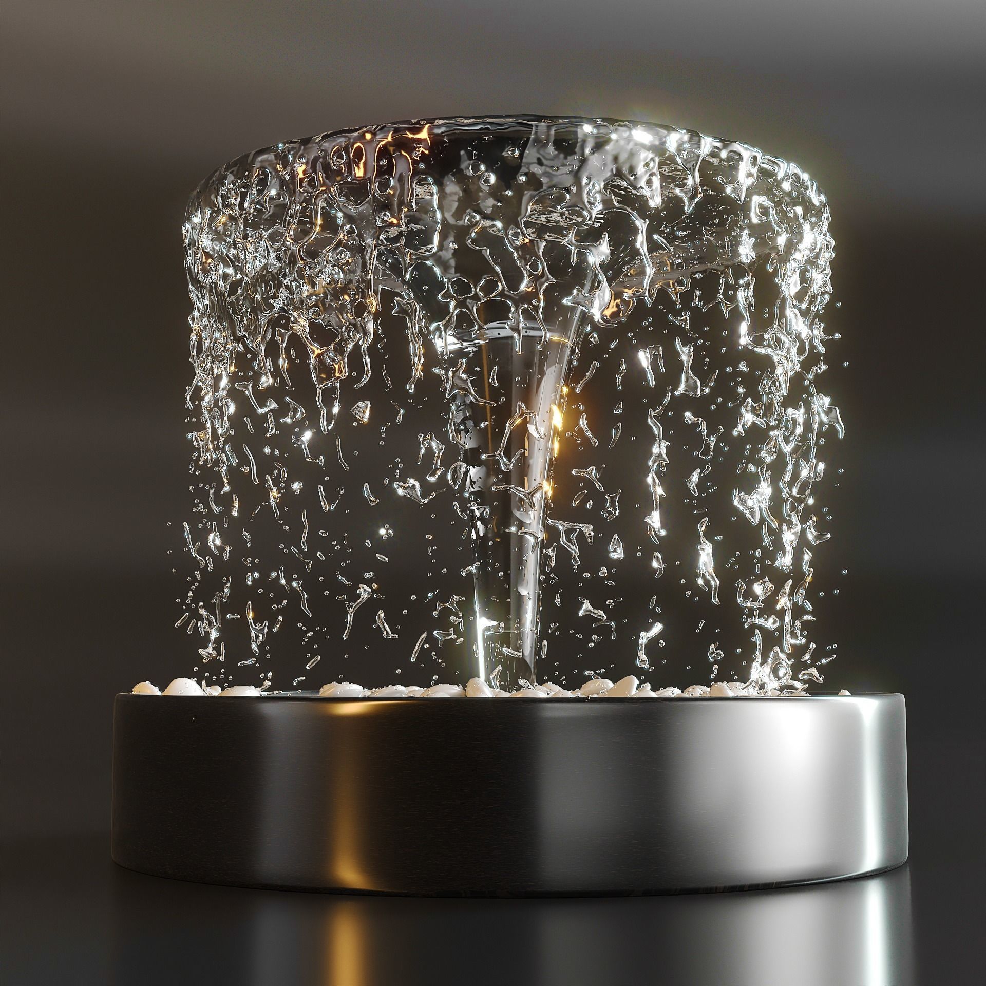 Modern water fountain with simulated stream 3D model_1